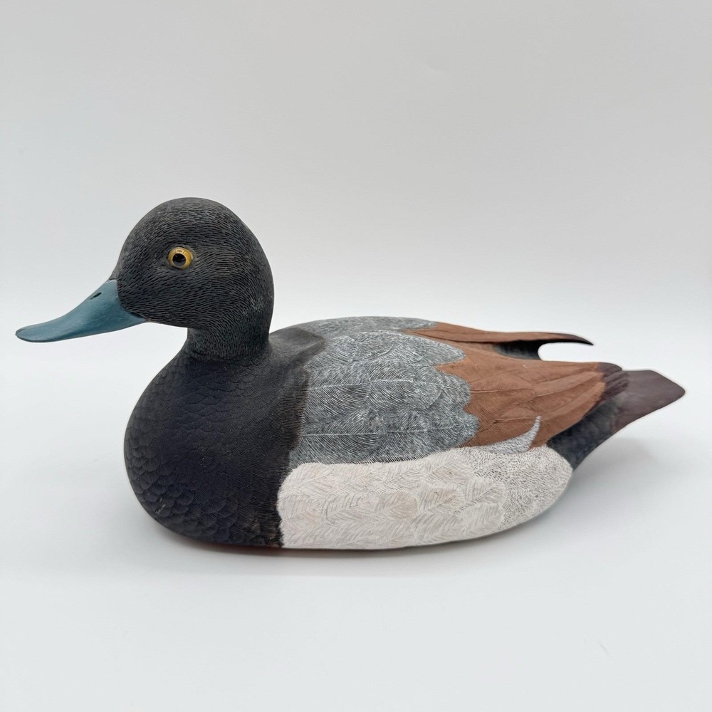 Vtg Hand Carved Painted Greater Scaup Duck Decoy Bluebill GH Webb Signed 10"